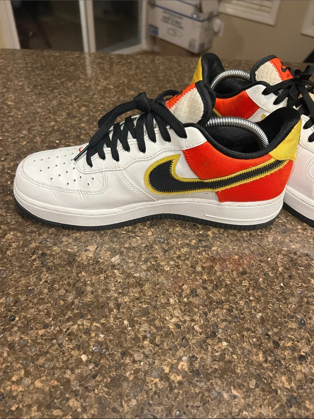 Men Nike Air Force 1 Low — White with Black, Orange & Yellow